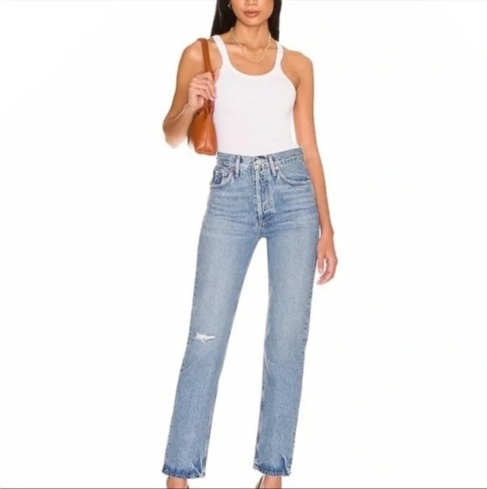 Agolde 90's Pinch Waist High Rise Straight Jeans in Abstract Wash Size 34
